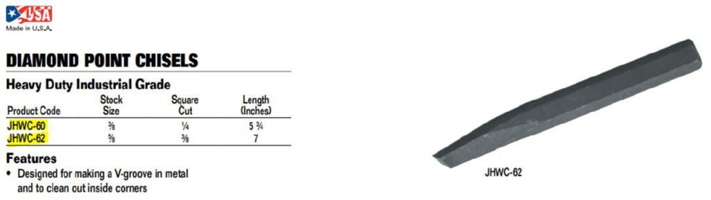 Williams C-60 Diamond Point Chisel, 1/4-Inch