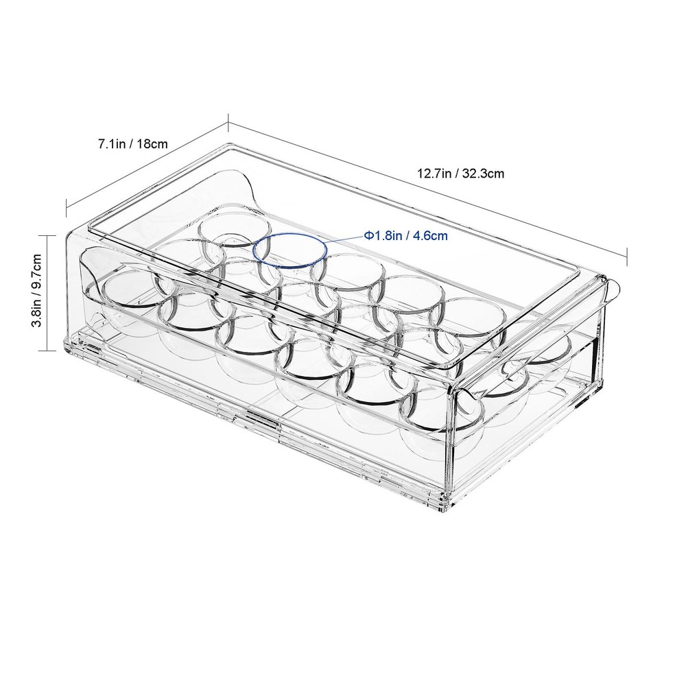 BPA Free Refrigerator Organizer Bins, Stackable Egg 18 Holder, Clear
