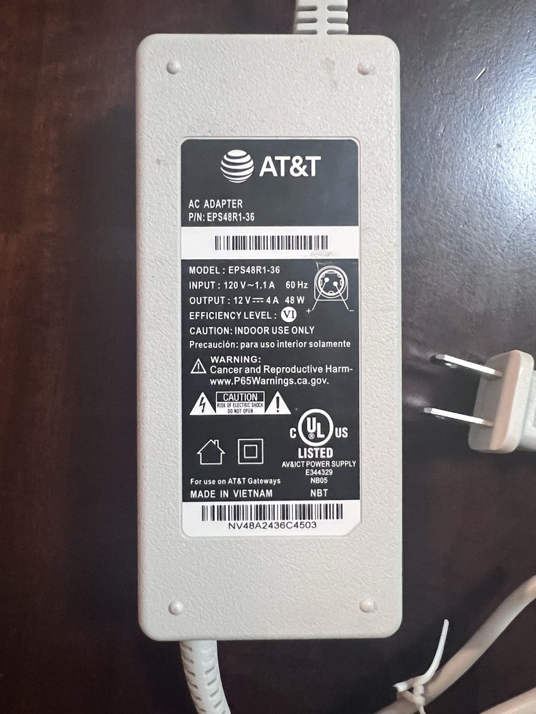 UNTESTED AT&T Ac Adapter. Model EPS48R1-36 SOLD AS IS