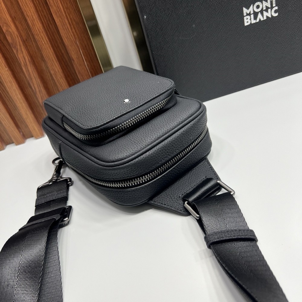 Montblanc Shoulder Black Leather Chest Bag # 88576