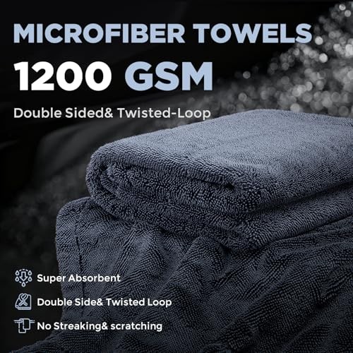 2-Pack 1200GSM Microfiber Car Drying Towels, Extra Large Twisted-Loop