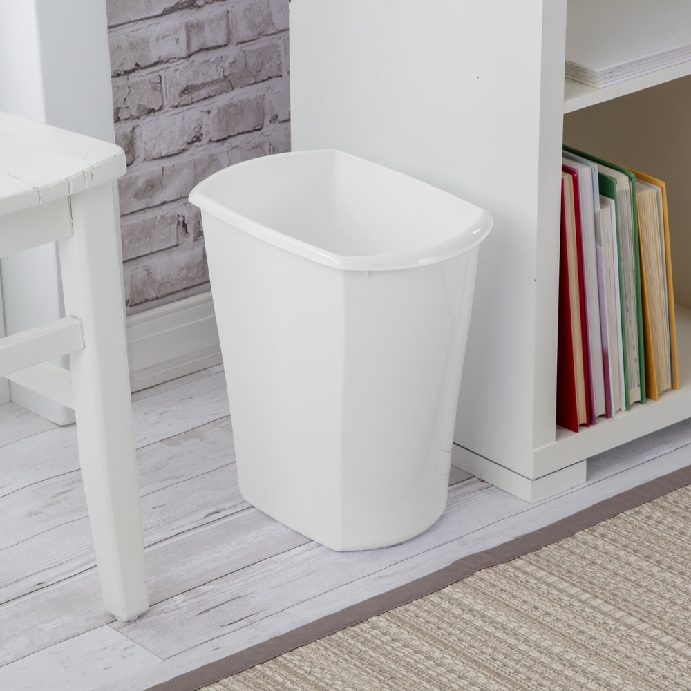 (2 pack) 3 Gallon Wastebasket, Open Plastic Trash Can, White