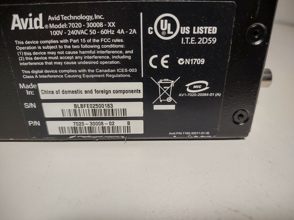 AVID NITRIS DX 7020-30008-02 MEDIA VIDEO COMPOSER EXTERNAL HARDWARE