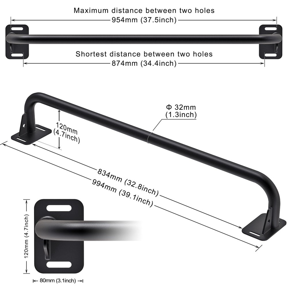 SELEWARE Fully Welded Pull Up Bar Wall A1: Black 36" Mount