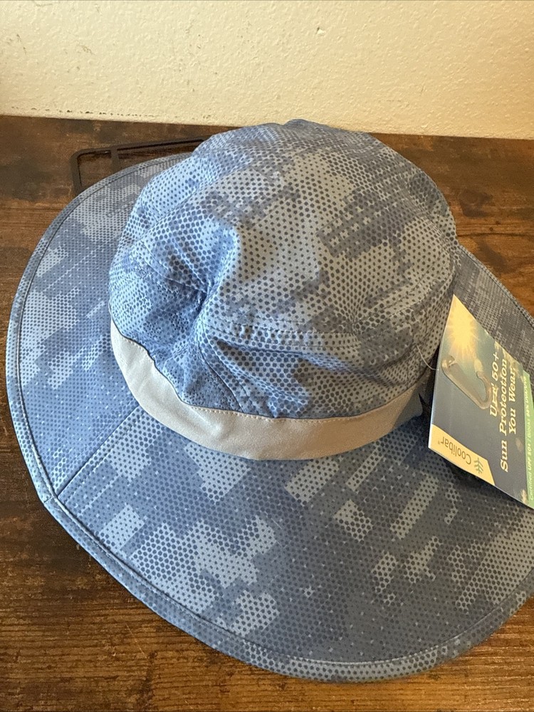 🧢 Coolibar Performance FORE Golf Hat – Wide Brim – UPF 50+ Blue Digital Pattern