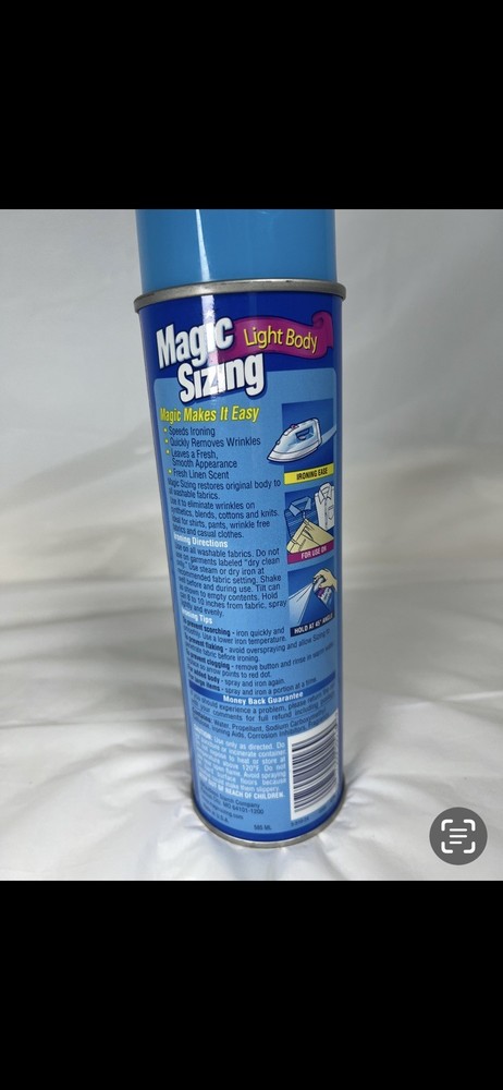 Magic Sizing Fabric Finish Light Body Ironing Spray Fresh Clean Scent Full