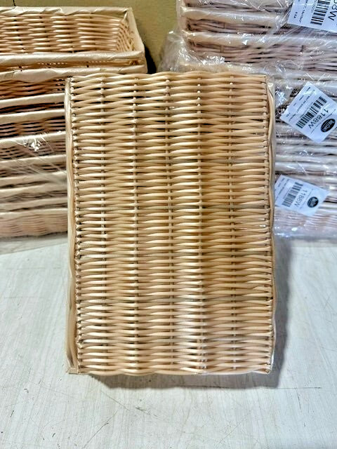 LOT OF 48 TABLECRAFT 1188W RECTANGULAR HAND WOVEN POLYPROPYLENE BAKERY BASKETS