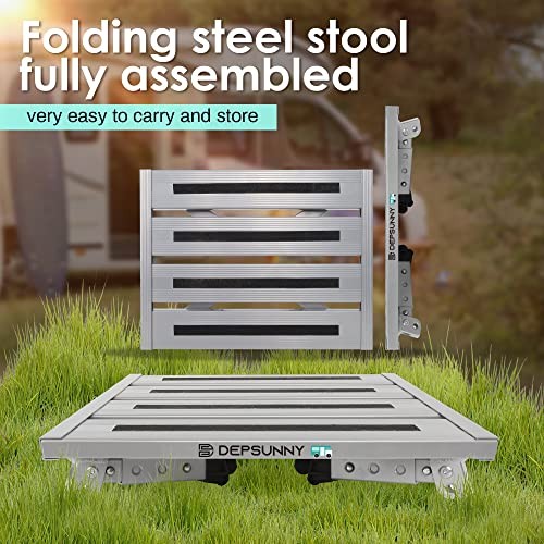 Adjustable Height Aluminum RV Step, Stable Foldable Platform Step Stool, Silver