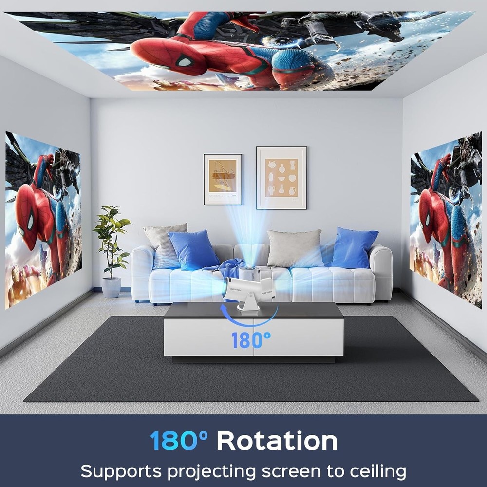 Mentech Mini Projector with WiFi & Bluetooth, up to 150" Screen, Apps, White