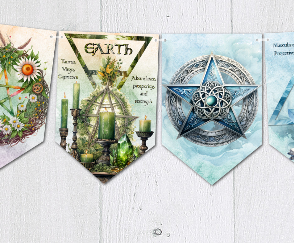 Pagan Wiccan Elements Bunting Decoration - Earth, Air, Water & Fire