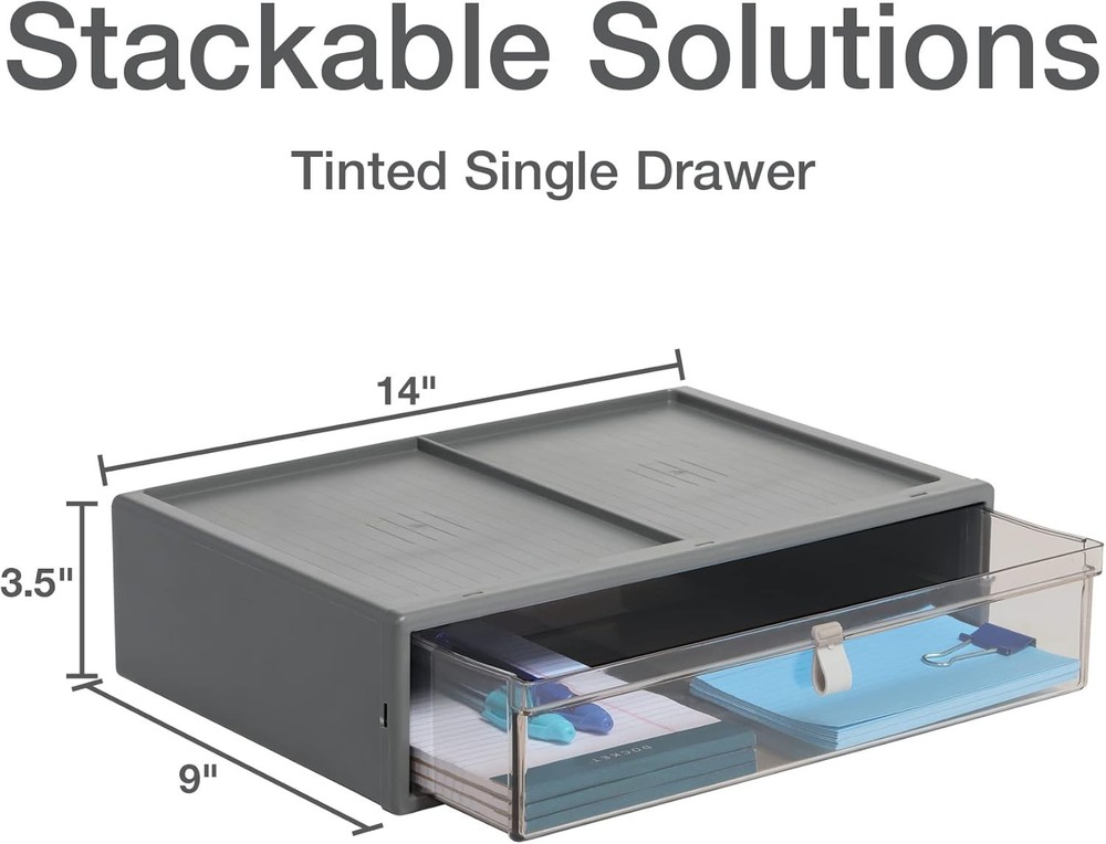 Gray Single Stackable Drawer - Durable Plastic for Home and Office Organization