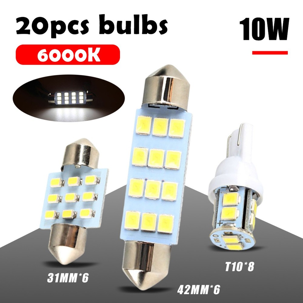 20PCS LED Interior Lights Bulbs Kit Car Dome Map Trunk License Plate 6500K White