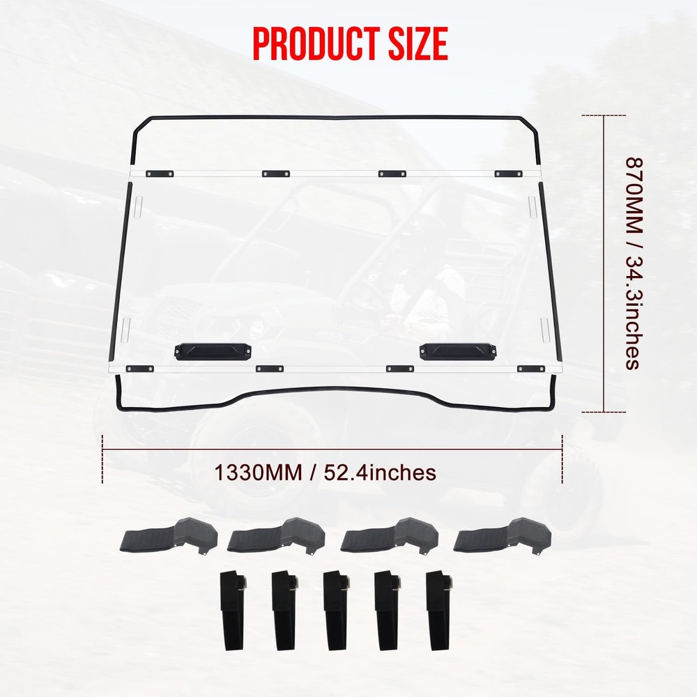 Front Windshield for Mule Pro-MX Hard Coated Vented Full Windshield Clear