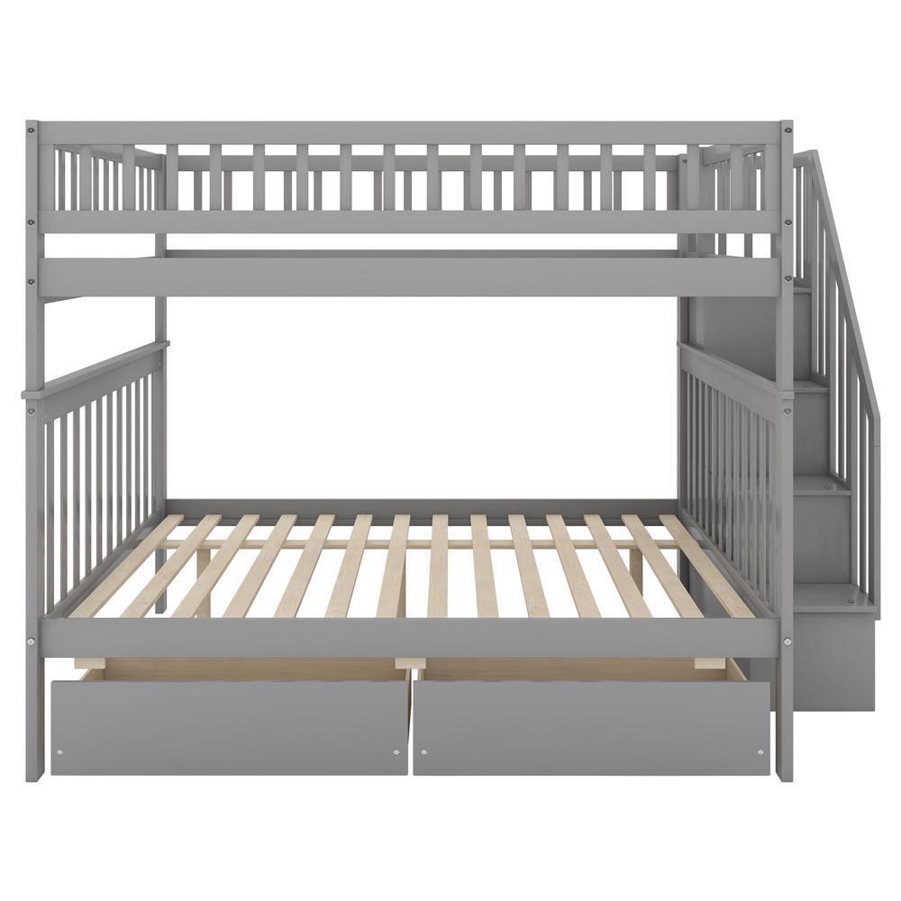 New Stability Full over Full Bunk Bed with Two Drawers and Storage, Gray