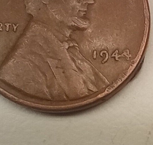 Lincoln Wheat Penny 1944 Error Weak 4-Cud Reverse-Pinched