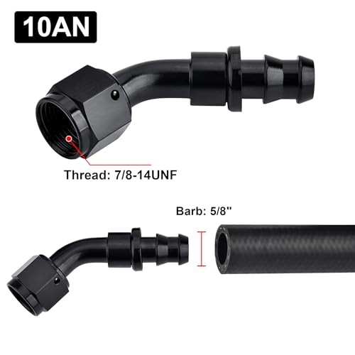 Push Lock Hose Fitting End Black 2PCS 10AN 45 Degree