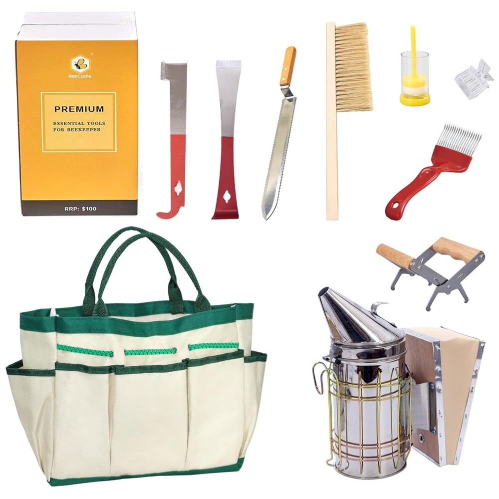 9-Piece Beekeeping Tools Kit with Durable Organizer Tote for Safety & Efficiency
