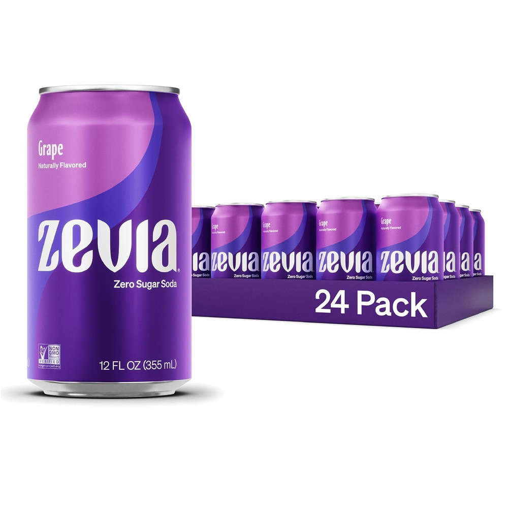 Zevia Zero Sugar Soda, Grape, 12 Oz Cans (24-Pack) – Naturally Sweetened, Zero C