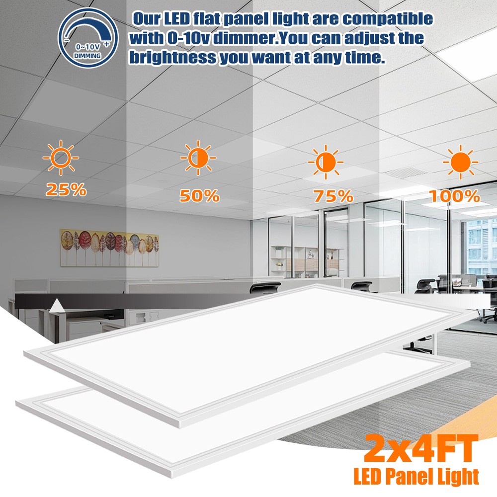 2-Pack, 2x4 LED Troffer Ceiling Panel Light, 75W, 5000K, 7800LM, 0-10V Dimmable