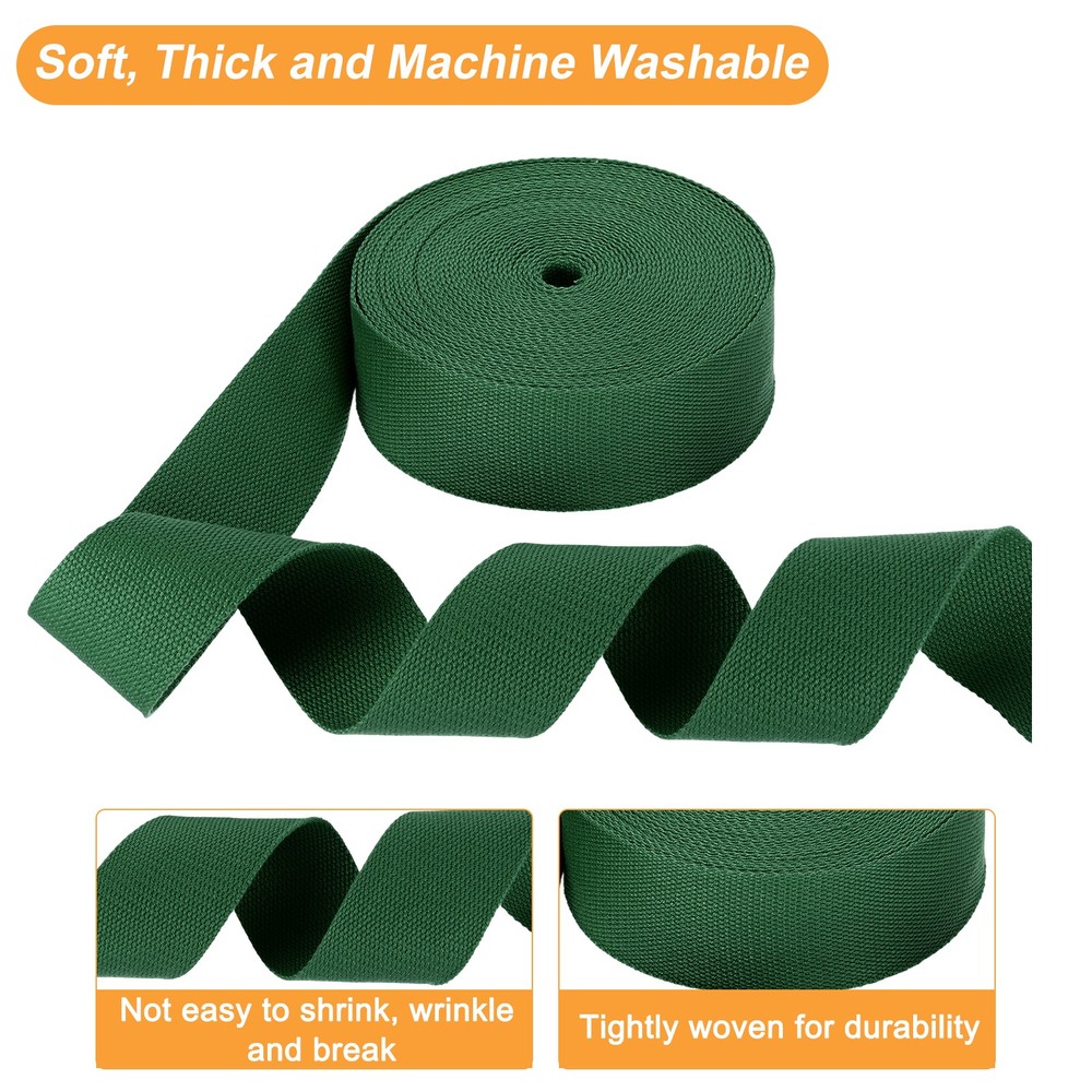 Cotton Webbing 2 Inch 11 Yard Polyester Cotton Webbing Strap, Dark Green