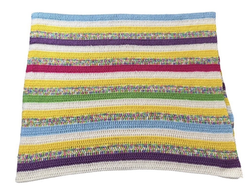 Handmade Multicolor Striped Crochet Sofa Throw Spring Pastel  Decorative Blanket