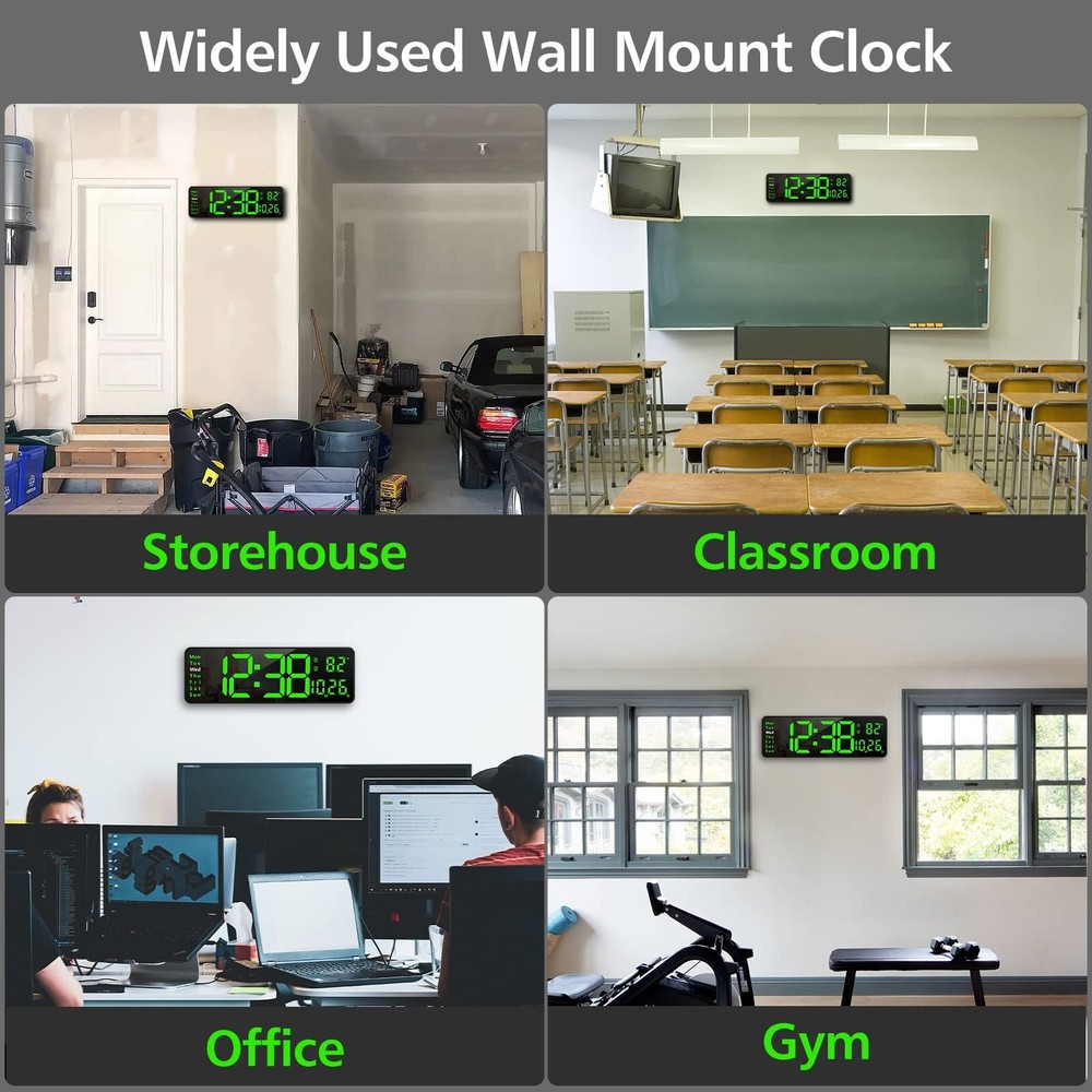 16" Large Digital Wall Clock with Remote, Large Display LED Wall Clock for Li...