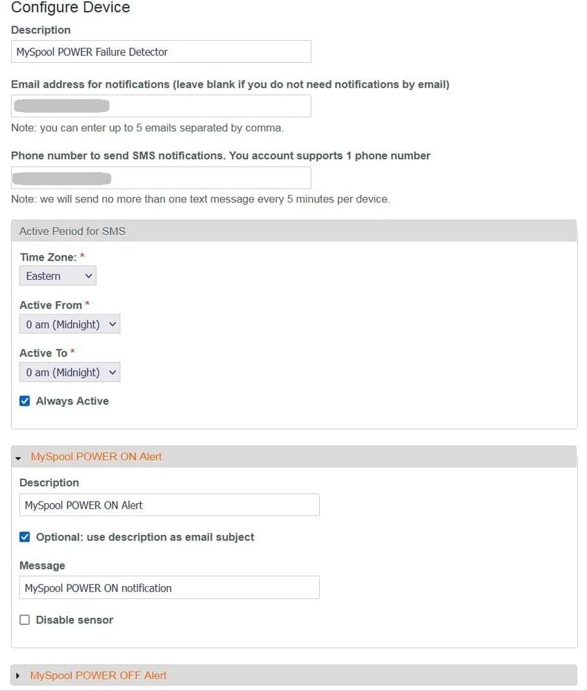 Power Failure Detector with Text Message and Email Alerts