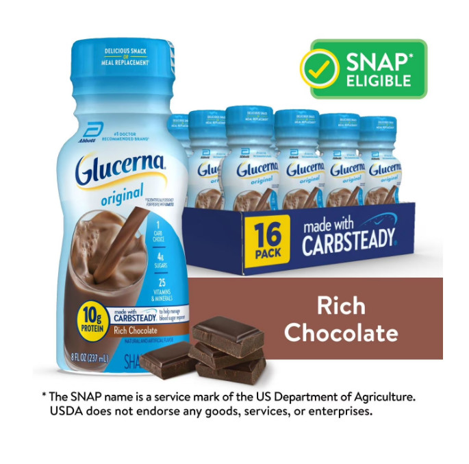 2 PACK Glucerna Original Diabetic Protein Shake, Rich Chocolate, 8 fl oz Bottle