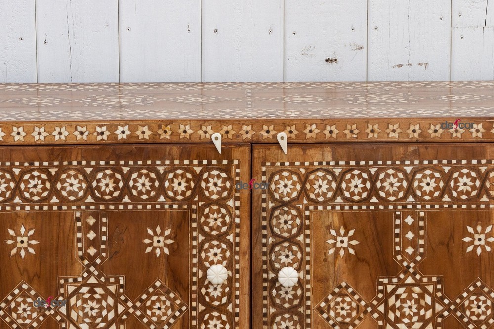 Warm Walnut Marquetry Inlay Buffet Cabinet