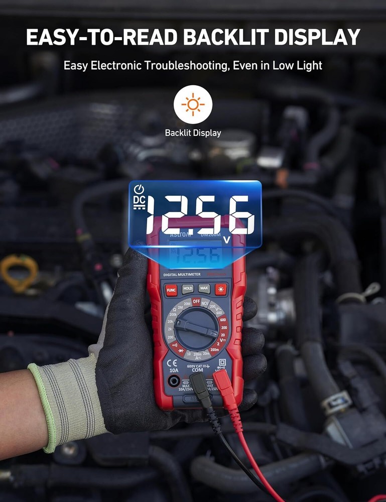 AstroAI Digital Multimeter Voltage Tester, TRMS 2000 Counts Volt Meter; Black