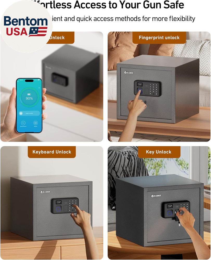 Smart Gun Safe for Multiple Pistols - Automatic Lock Safe Box with LCD Display/V