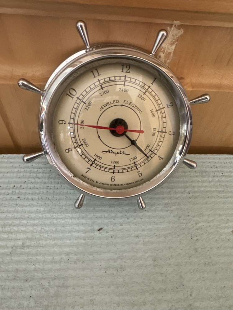Airguide Ships Wheel Clock Stainless Vintage Antique