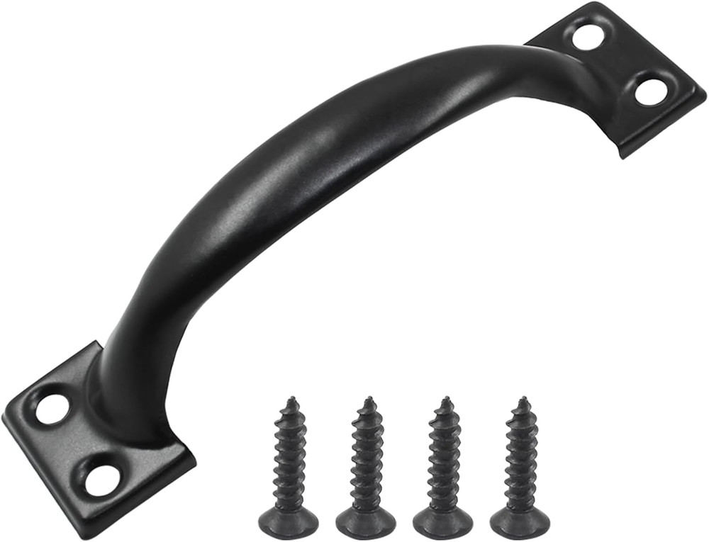 4 Pcs Black Pull Handles, Vintage Style Barn Door Handles Metal Gate Pull Handle