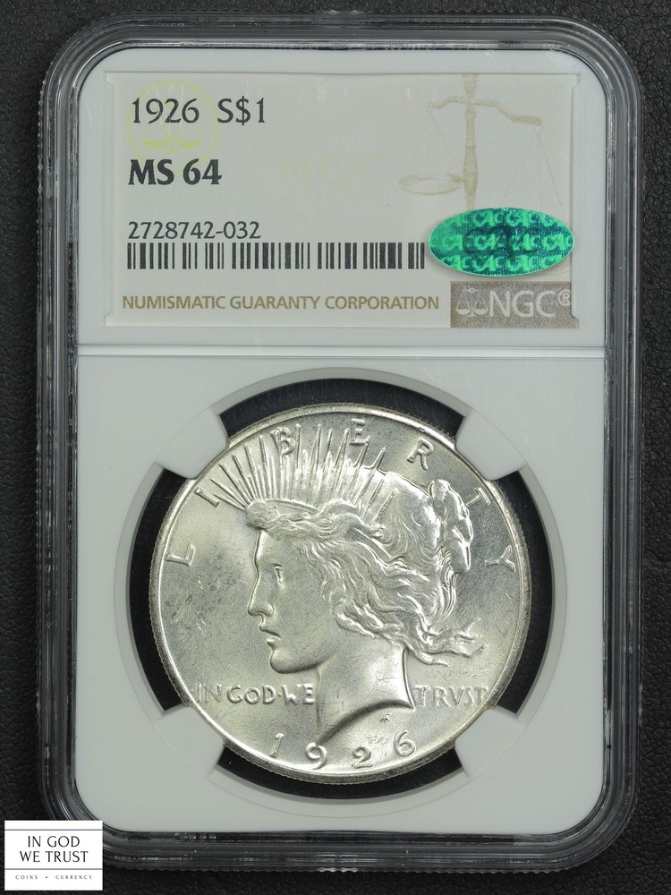 1926 Peace Silver Dollar $1 NGC MS 64 CAC