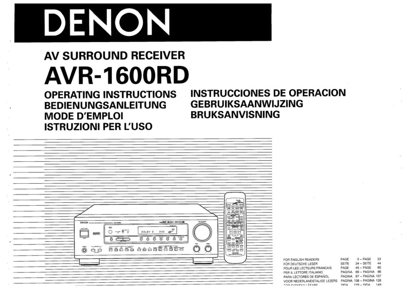 Denon AVR-1600RD Receiver Owners Manual