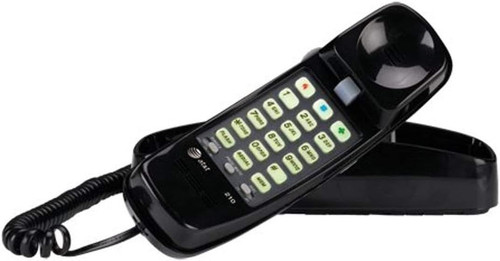 AT&T 210 Basic Trimline Corded Phone, No AC Power Required, Black
