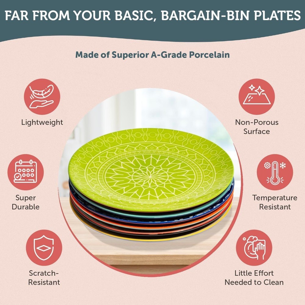 Dinner Plates Mismatched Colorful Dinnerware Fun Decorative Cute Boho Dishes