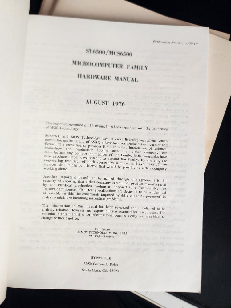 Vtg 1970s Synertek Systems Hardware Programming/Reference Manuals MCS6500/SY6500