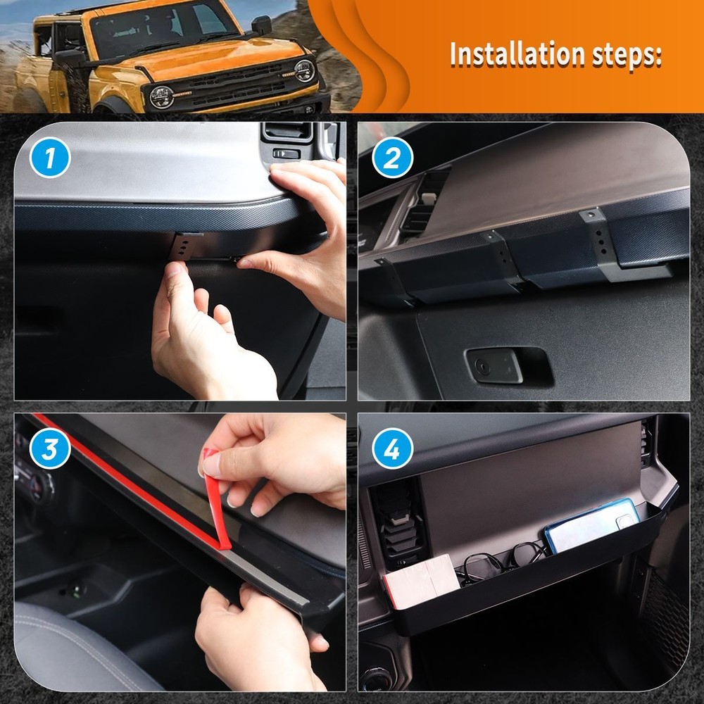 Front Co-Pilot Handle Passenger Storage Box Organizer Tray For Ford Bronco 2021+