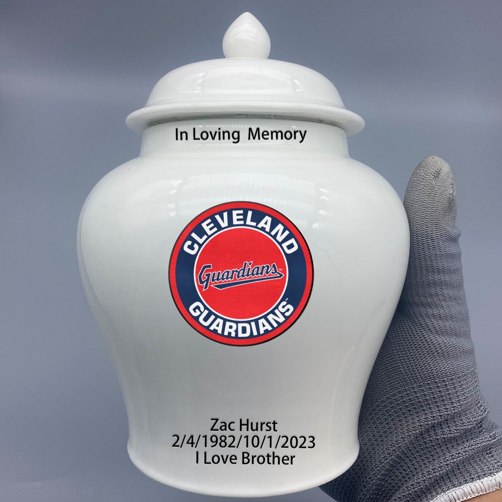 Ceramic Medium Urn for Cleveland Guardians Baseball Theme, Custom Text