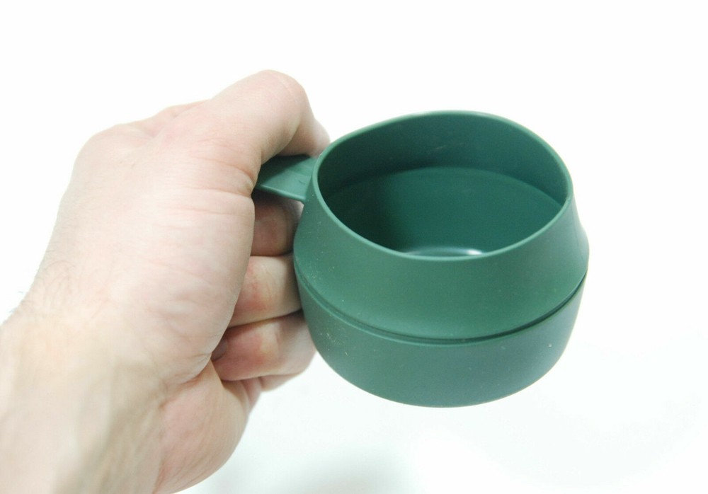 FLEXI CUP MUG OLIVE - COLLAPSIBLE FOLDING CAMP MESS - ARMY MILITARY PLASTIC