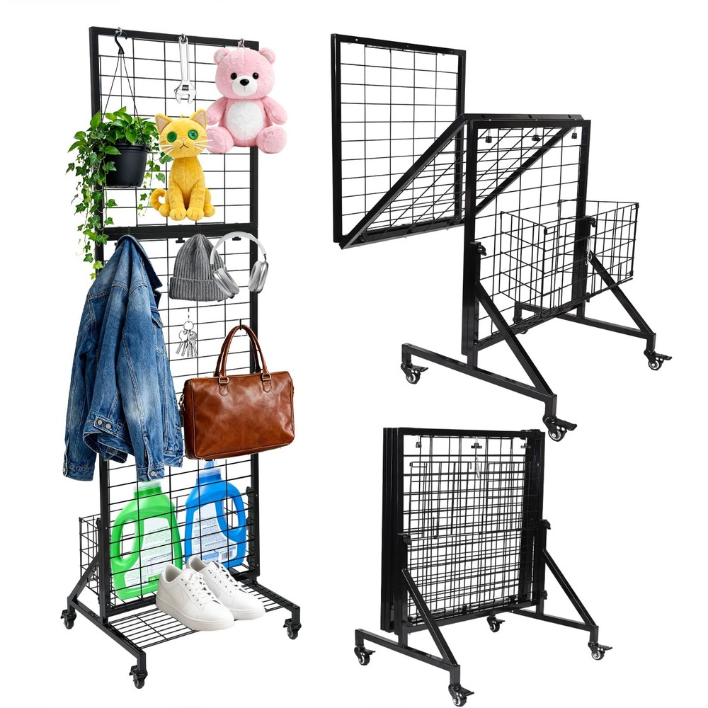 Foldable Grid Wall Panels Gridwall Folding Baskets Storage Display Black