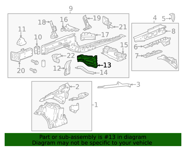 Genuine GM Passenger Side Front Compartment Outer Side Rail Extension 23384193
