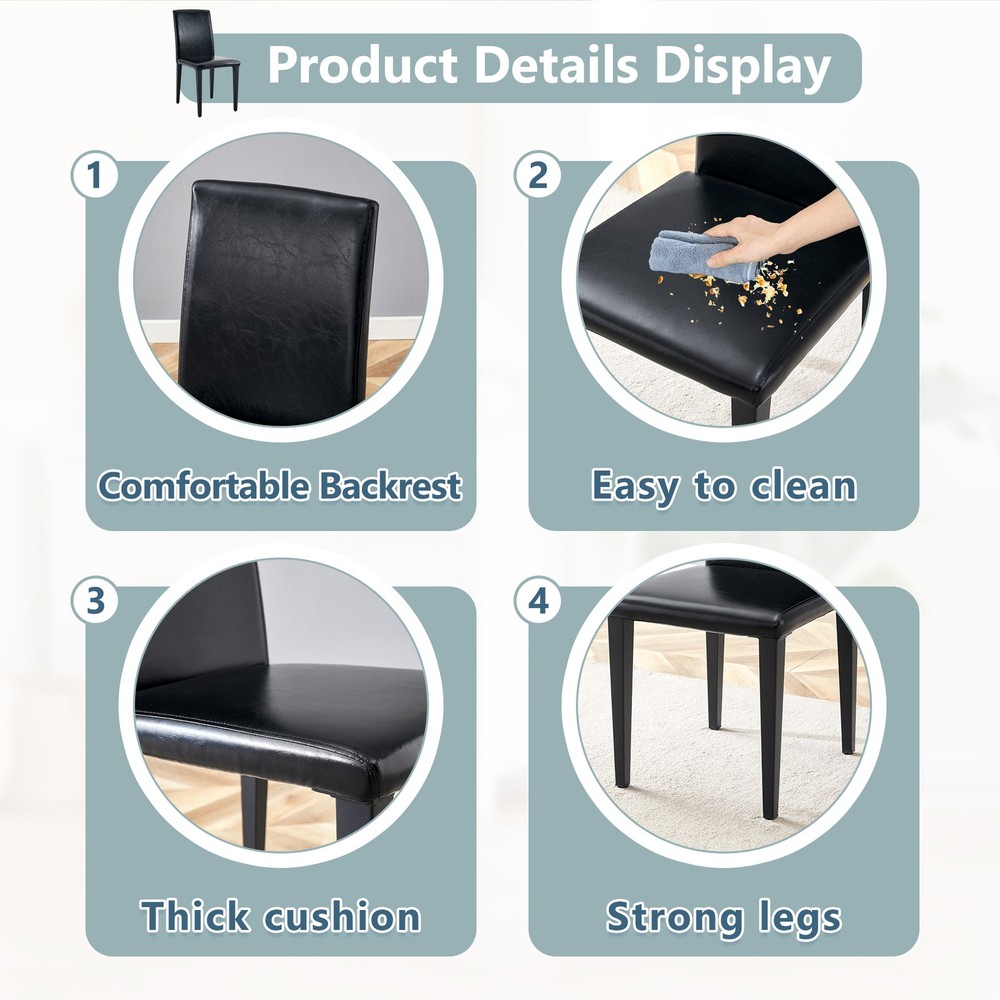 Two black PU dining chairs, simple and versatile, comfortable and accompanied.