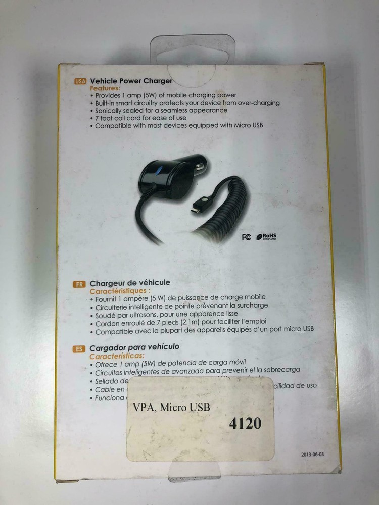 Qmadix 2.1A 7Ft Micro USB Vehicle Power Charger with Extra USB Port