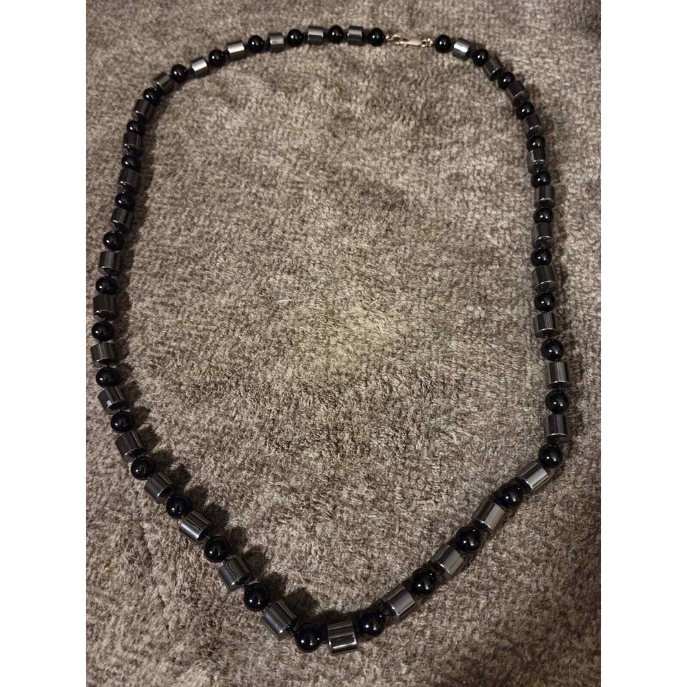 Sterling Silver Hermatite Bead Necklace & Dangle Earrings
