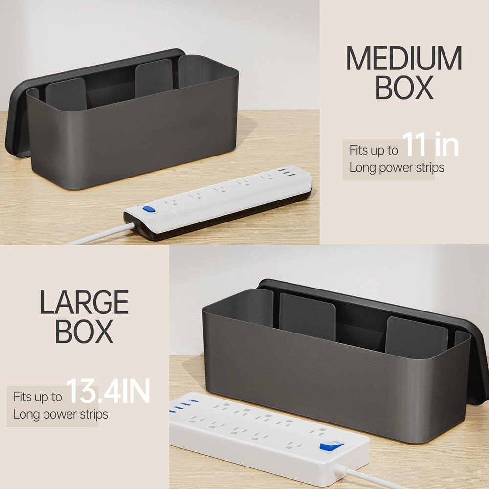 2 Pack Cable Management Box, Pet Friendly Cable Box Organizer for Home & Offi...
