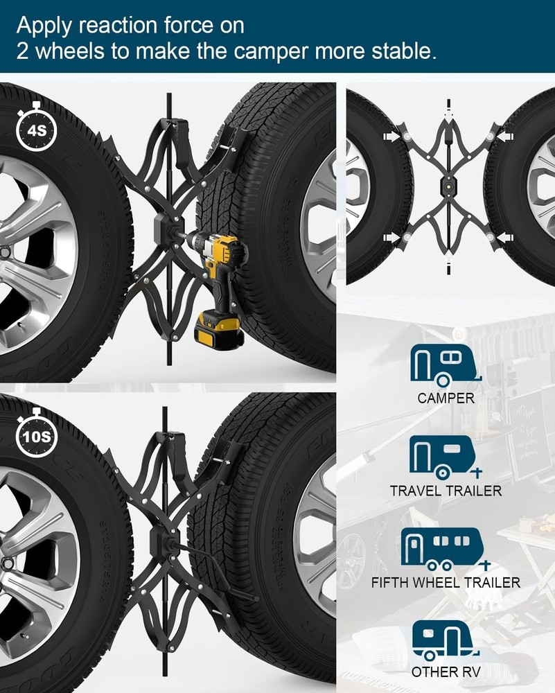 Black X-Shape Wheel Chocks Stabilizer XL [Extended Allow Drill Adjust],