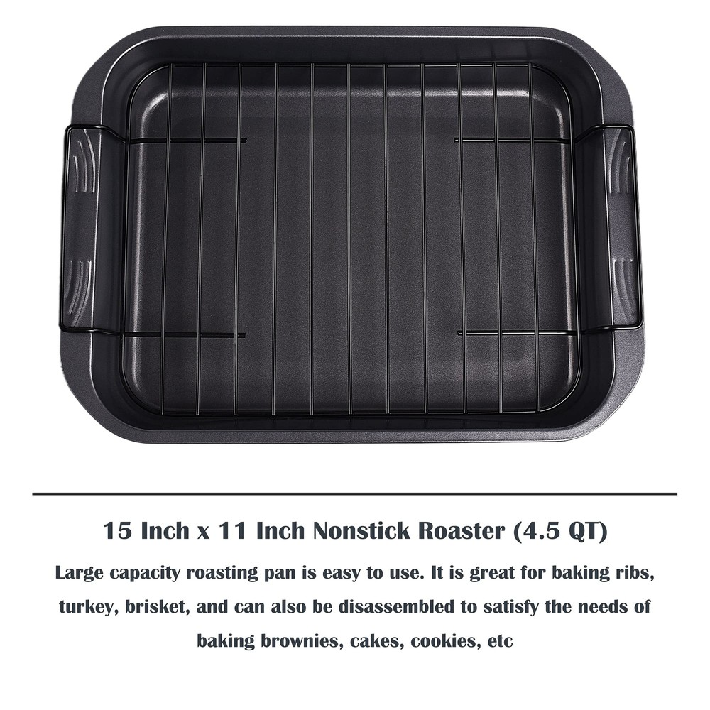 Bakeware Nonstick Roaster, Nonstick Roasting Pan with Rack, Great For Roast C...