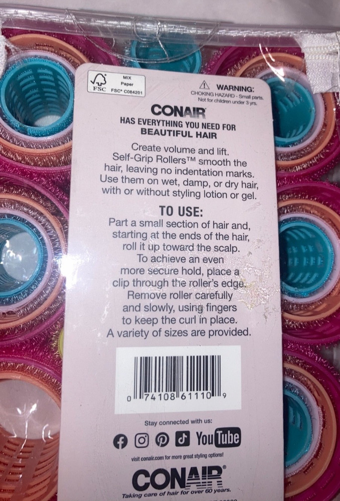 Conair Voluminous Curls 31 Pk Assorted Sizes Self Grip Rollers New
